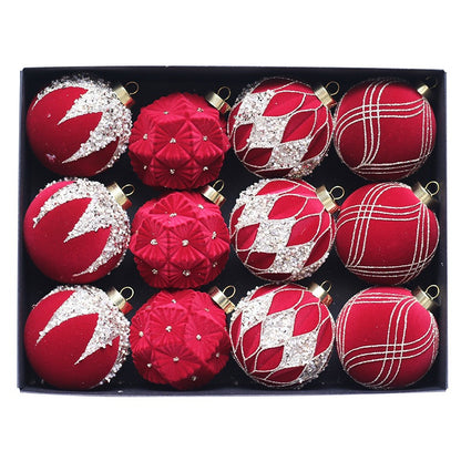 12-Piece Plush Christmas Ball Ornament Set - 8CM Colorful Brick Pattern for Tree Decoration