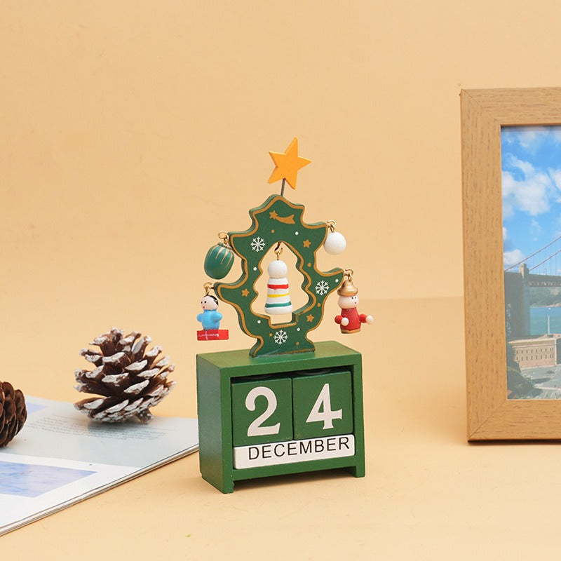 Children's Wooden Christmas Calendar & Santa Claus Desktop Ornament