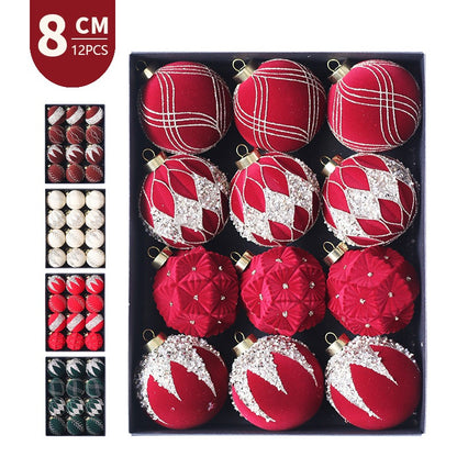 12-Piece Plush Christmas Ball Ornament Set - 8CM Colorful Brick Pattern for Tree Decoration