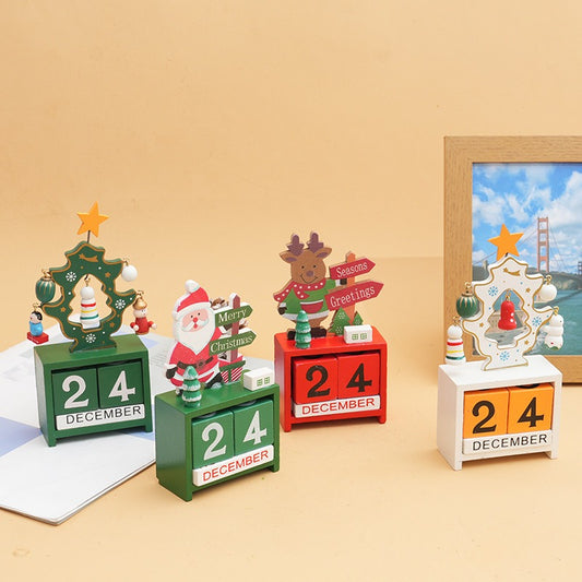 Children's Wooden Christmas Calendar & Santa Claus Desktop Ornament