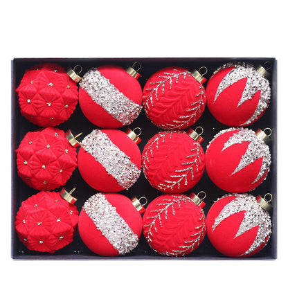 12-Piece Plush Christmas Ball Ornament Set - 8CM Colorful Brick Pattern for Tree Decoration