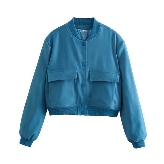 Women's Stand-Up Collar Jacket with Large Pockets