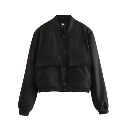 Women's Stand-Up Collar Jacket with Large Pockets