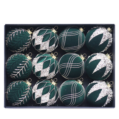 12-Piece Plush Christmas Ball Ornament Set - 8CM Colorful Brick Pattern for Tree Decoration