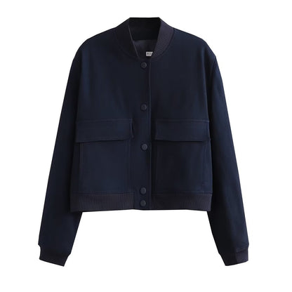 Women's Stand-Up Collar Jacket with Large Pockets