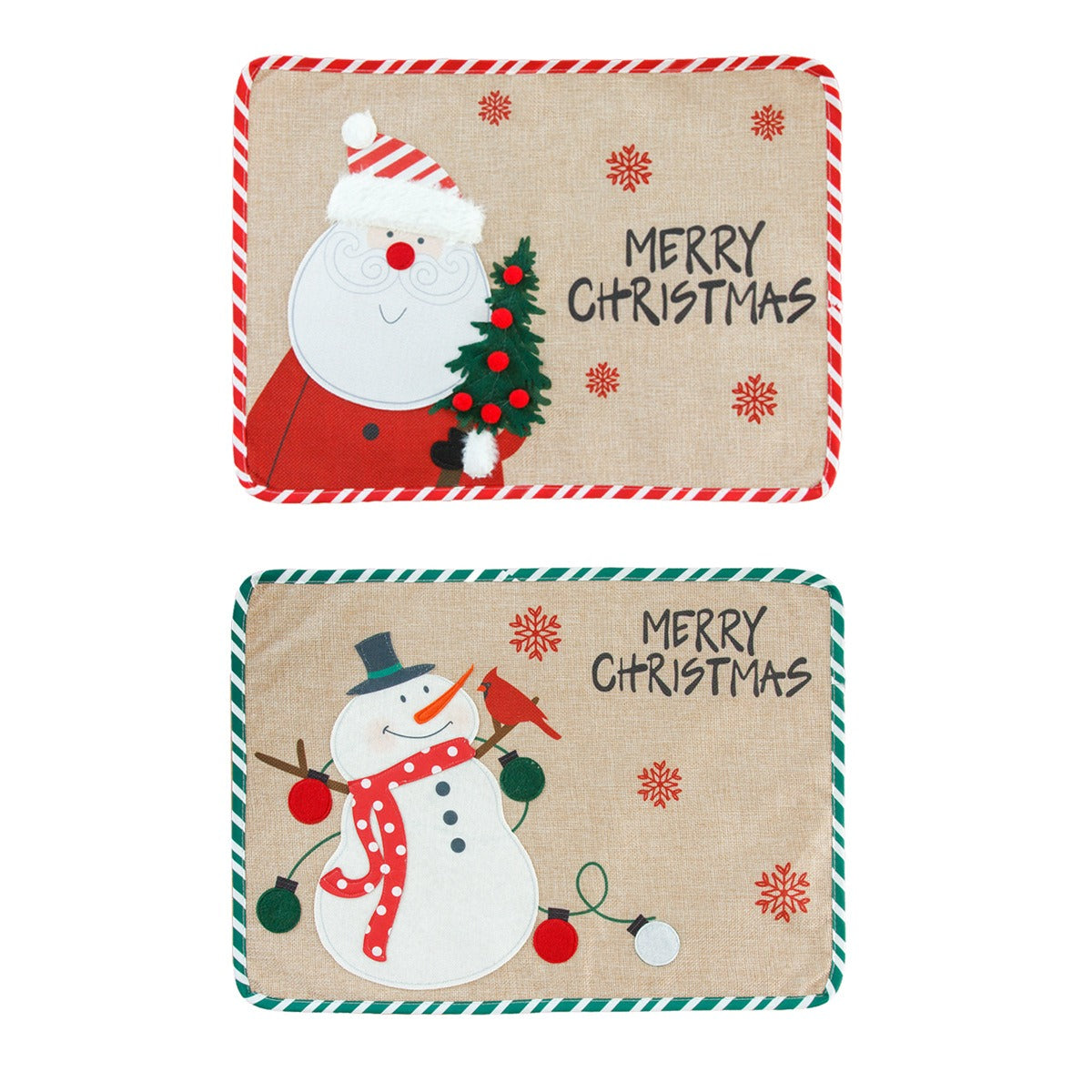 Embroidered Santa Claus & Snowman Christmas Meal Mat