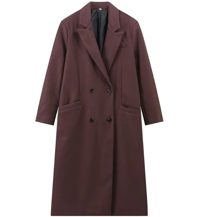 Double-Row Lapel Coat with Padded Shoulders – Classic and Stylish Outerwear