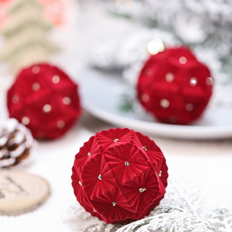 12-Piece Plush Christmas Ball Ornament Set - 8CM Colorful Brick Pattern for Tree Decoration