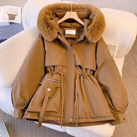 Luxurious Fur-Lined Leather Down Jacket for Winter