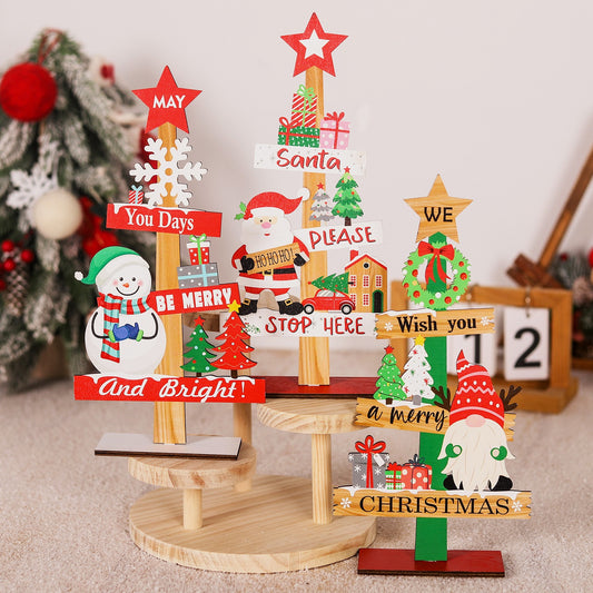 Christmas Home Decoration – Colorful Wooden Christmas Table with Cartoon Santa Claus Ornament