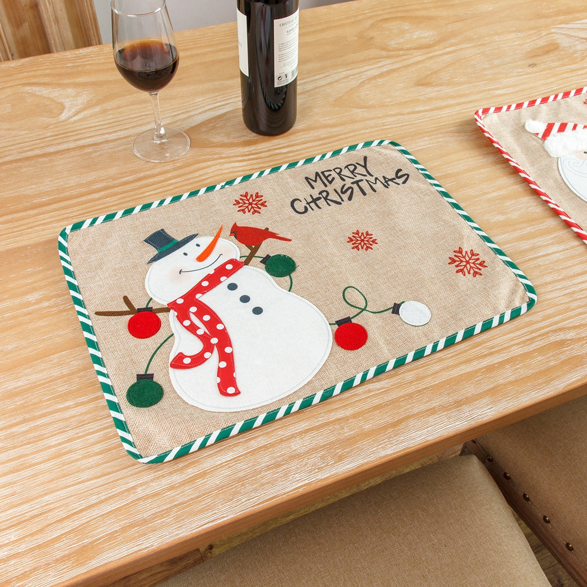 Embroidered Santa Claus & Snowman Christmas Meal Mat