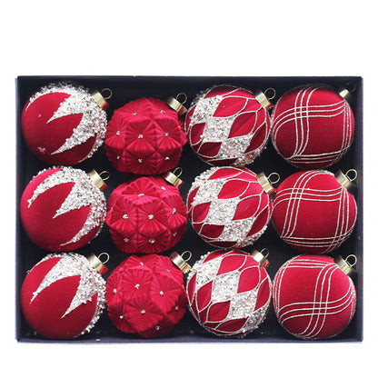 12-Piece Plush Christmas Ball Ornament Set - 8CM Colorful Brick Pattern for Tree Decoration